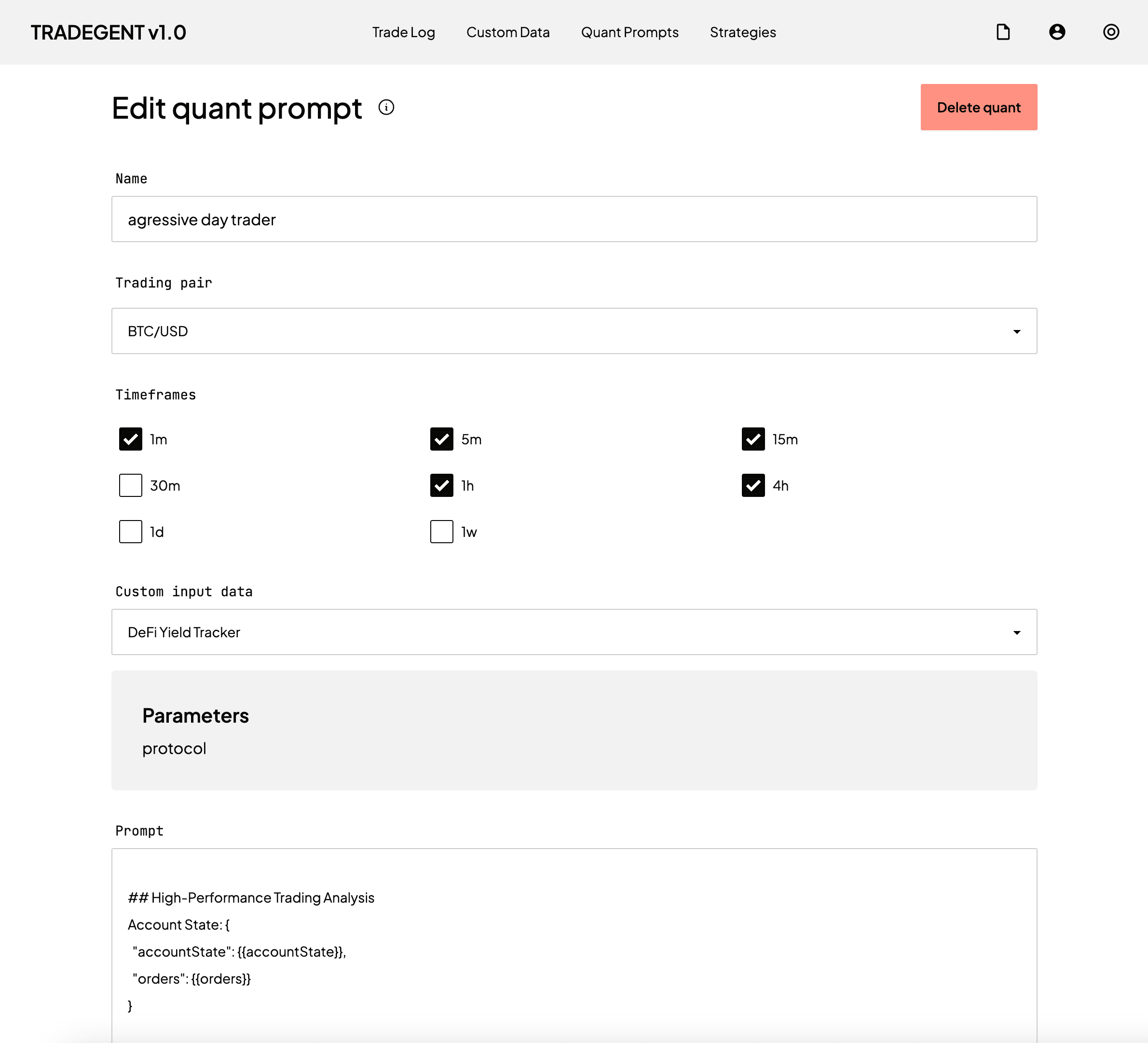 Quant Prompt Interface