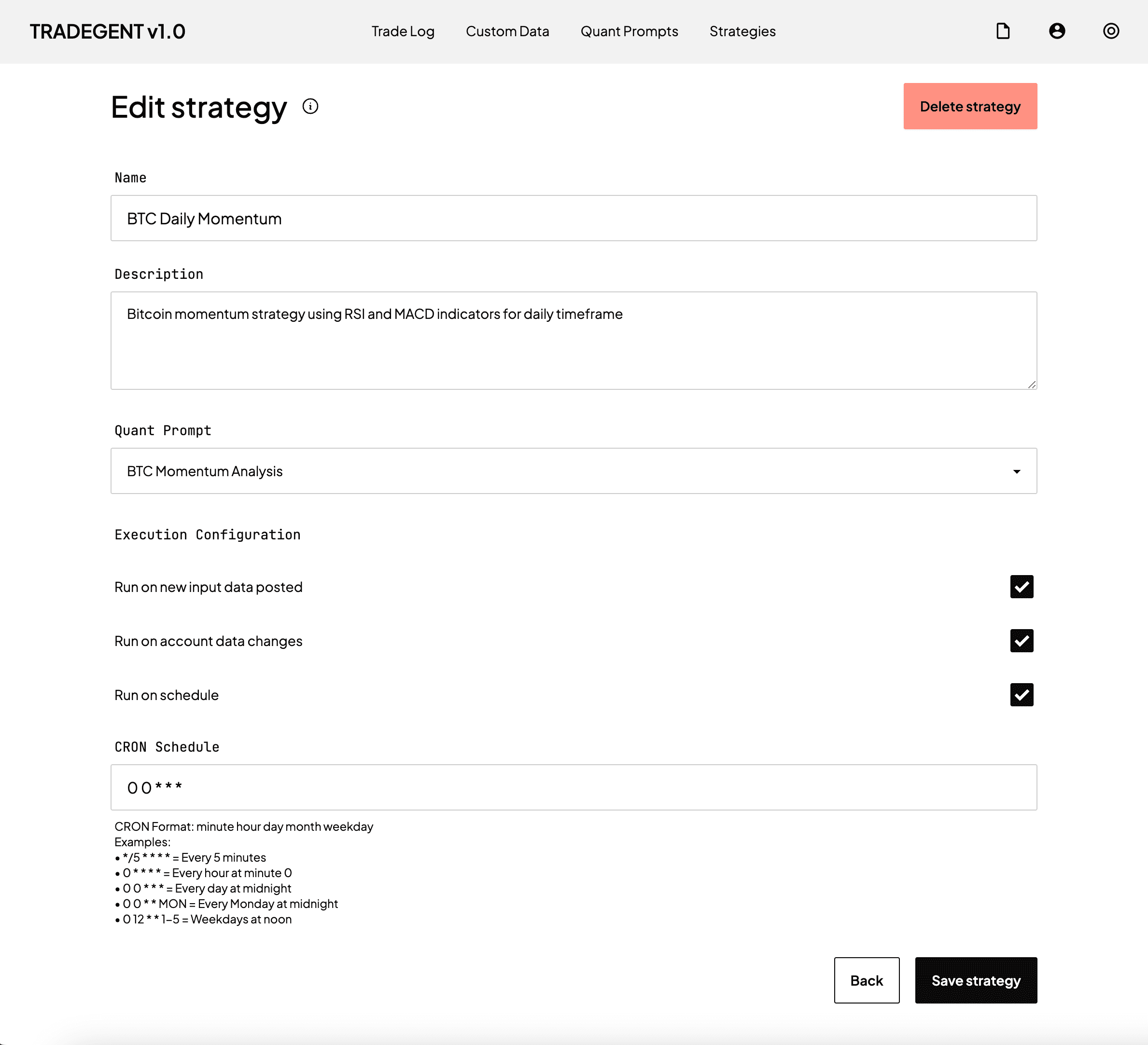 Strategy Deployment Interface
